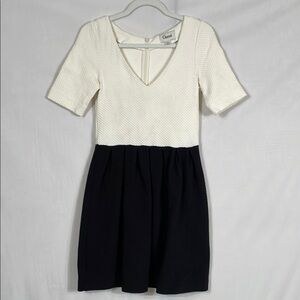 Ganni Dress Size M Cream And Black Two Tone gathered Waist